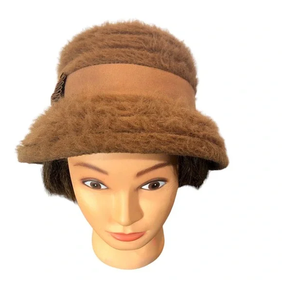 An Everett Needlepoint Original Vintage 60s Brown Wool‎ Mod Cloche Bucket Hat - Picture 3 of 11